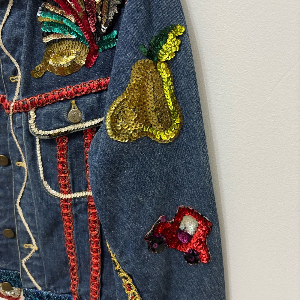 Vintage Custom Bedazzled Sequin Denim Jacket 70s Lee Clown Vegas Carnival Womens - Picture 4 of 15
